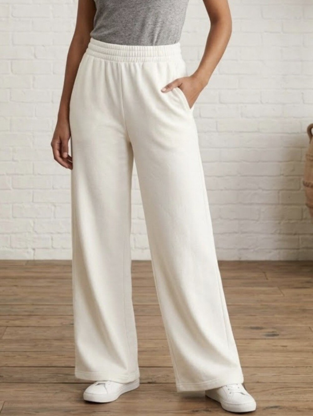 Zara white wide-leg High Rise‎ sweatpants